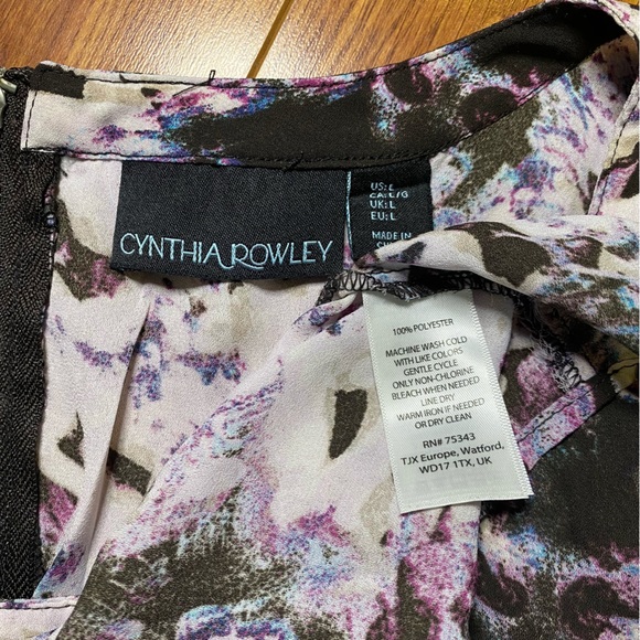 2for$30 CYNTHIA ROWLEY Sheer Short Sleeve Black Purple Office Blouse Size L - Picture 3 of 5